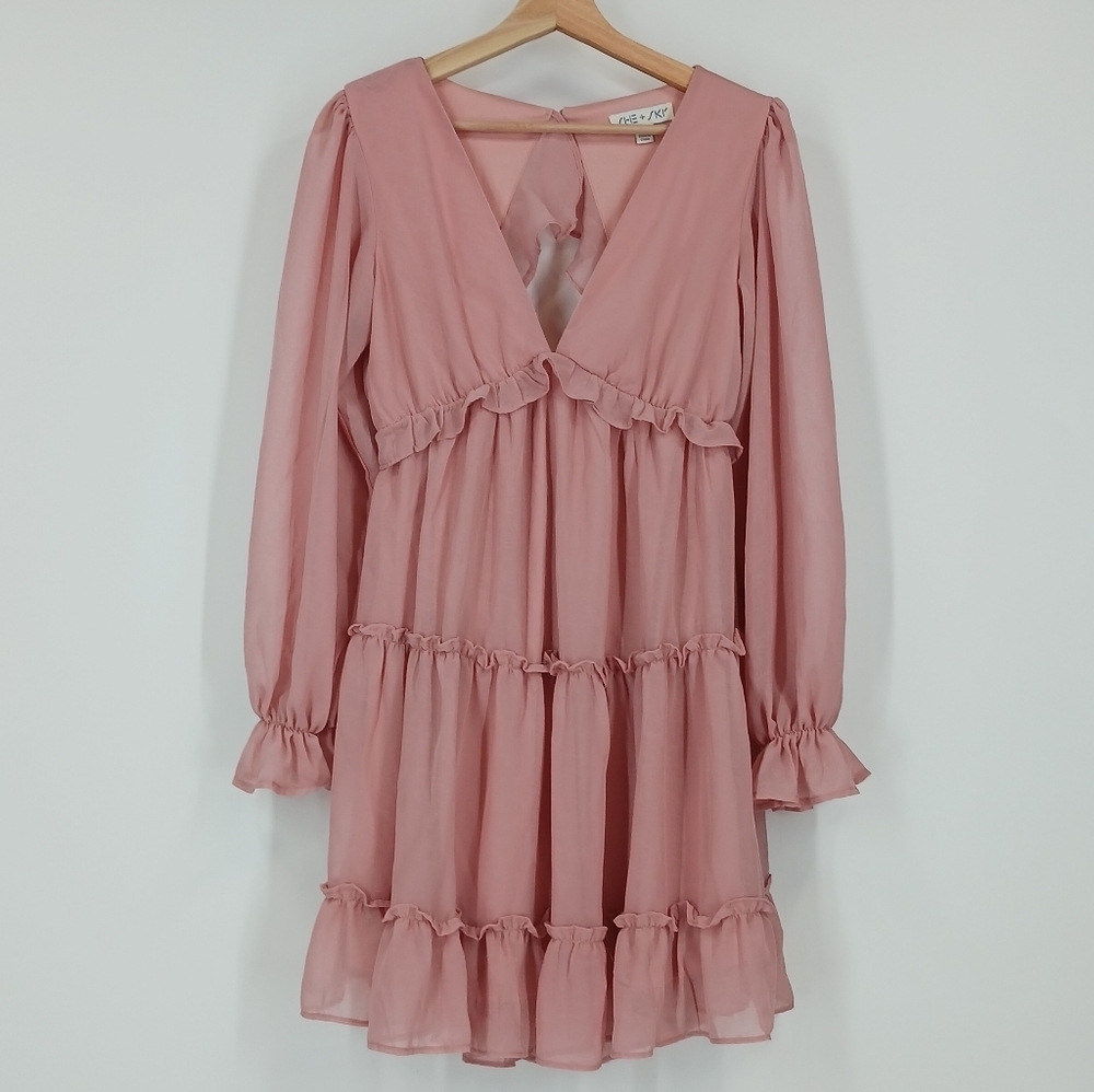 She + Sky Chiffon Tiered Ruffle Dress